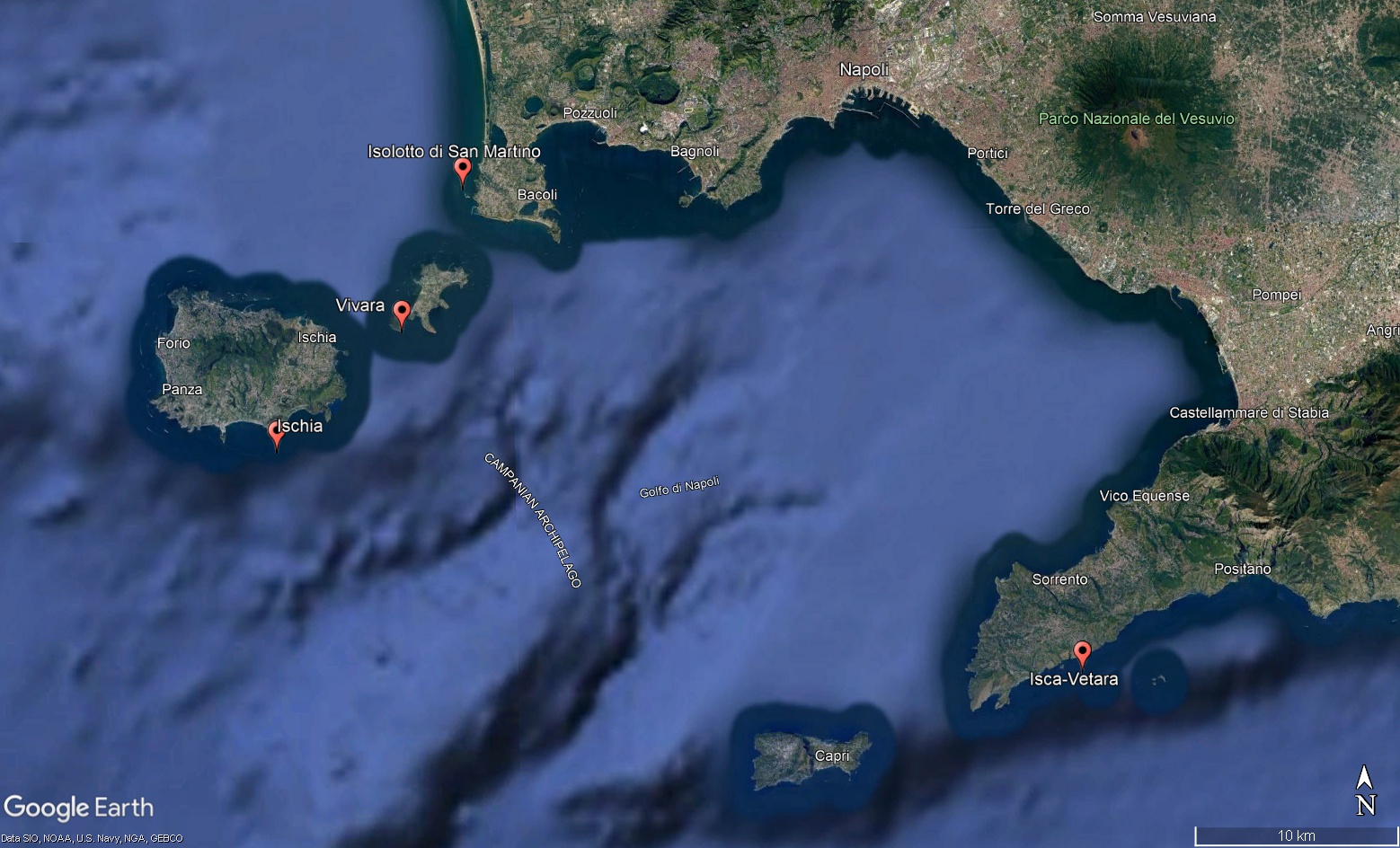 Ubicazione dei siti coloniali maggiormente utilizzati dal Gabbiano corso in provincia di Napoli negli anni 2018-2023