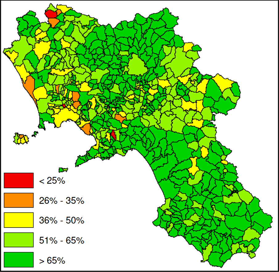 Percentuale di raccolta differenziata dei rifiuti urbani su scala comunale - anno  2023