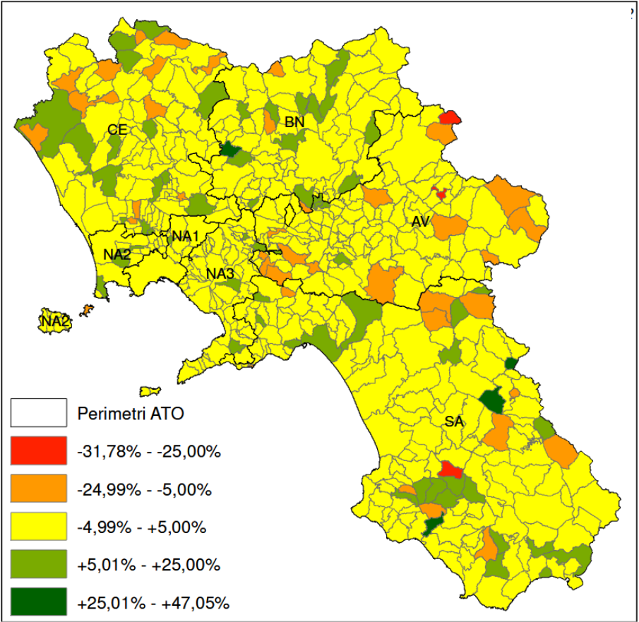 Variazioni della percentuale di raccolta differenziata per Comune - anno 2022/2023