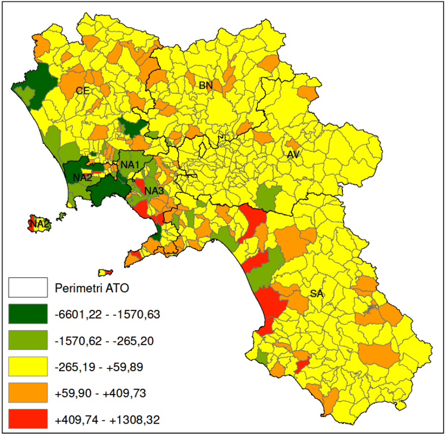 Variazioni della quantità di rifiuti urbani prodotti per Comune - anno 2022/2023 (t/a)