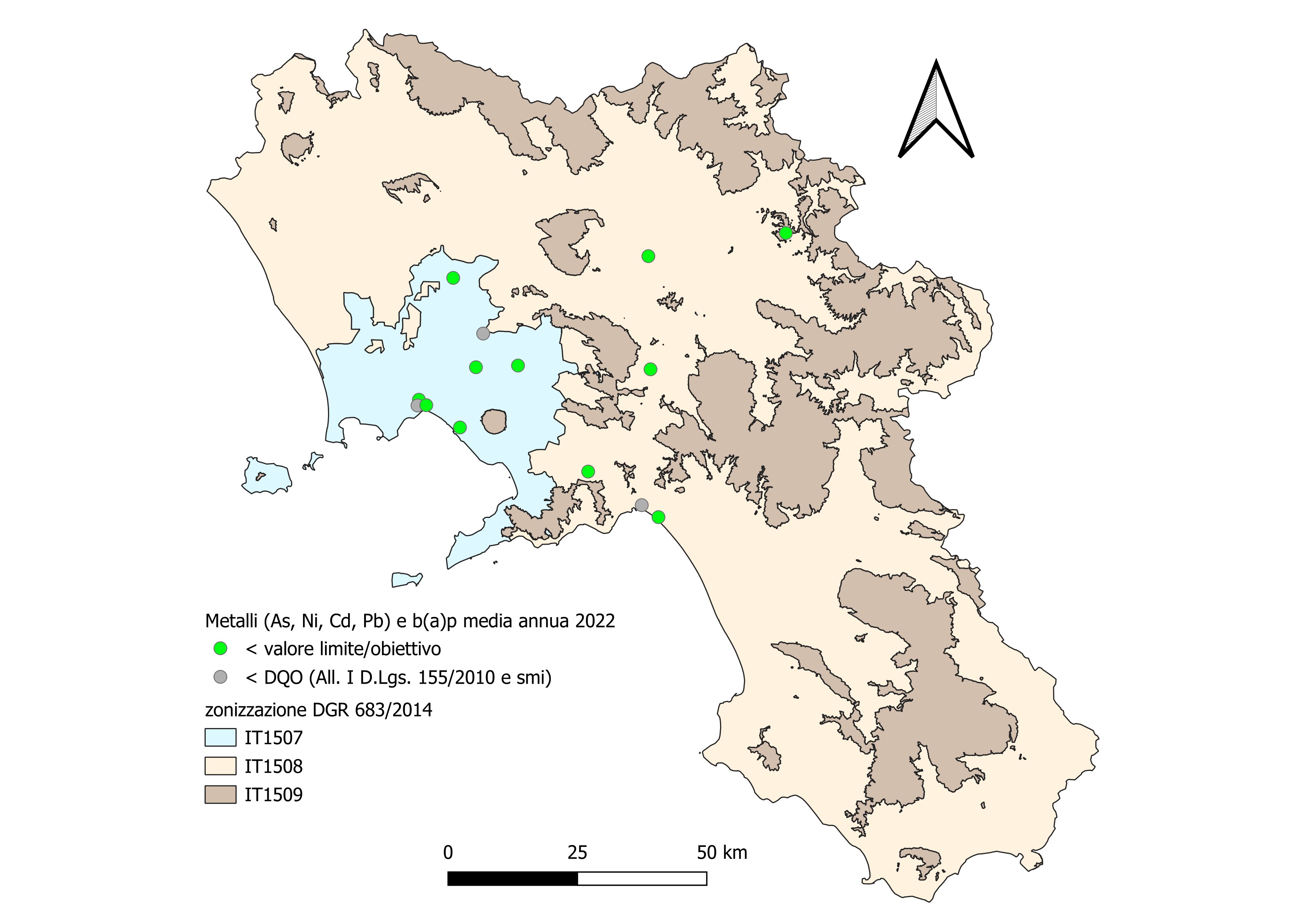 Benzo(a)pirene e metalli (As, Cd, Ni, Pb) nel PM10 media annua 2022