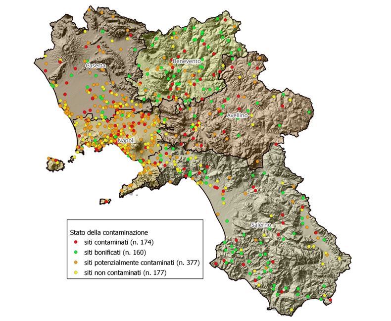 Distribuzione dello stato di contaminazione in Regione Campania 2023