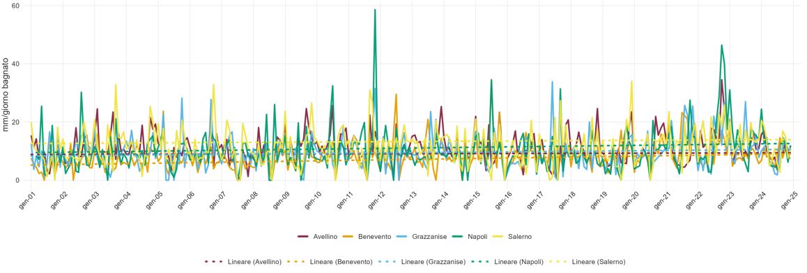 Indice di precipitazione standard in mm su base mensile (SDII)  nel  periodo 2001-2024