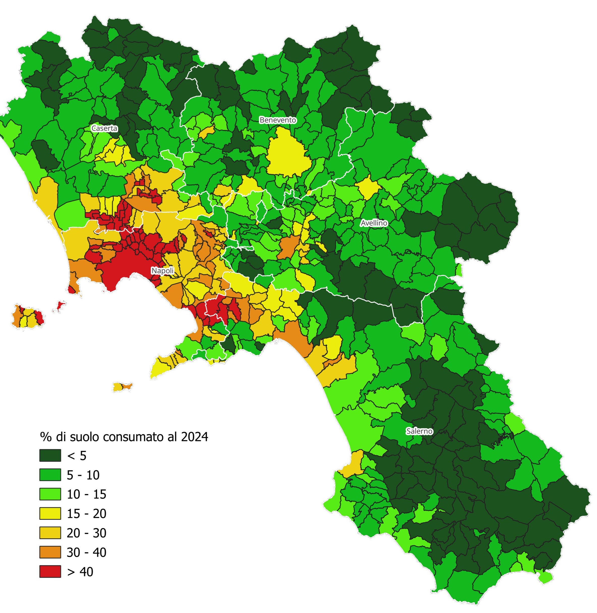 Percentuale di suolo consumato a scala comunale - 2024