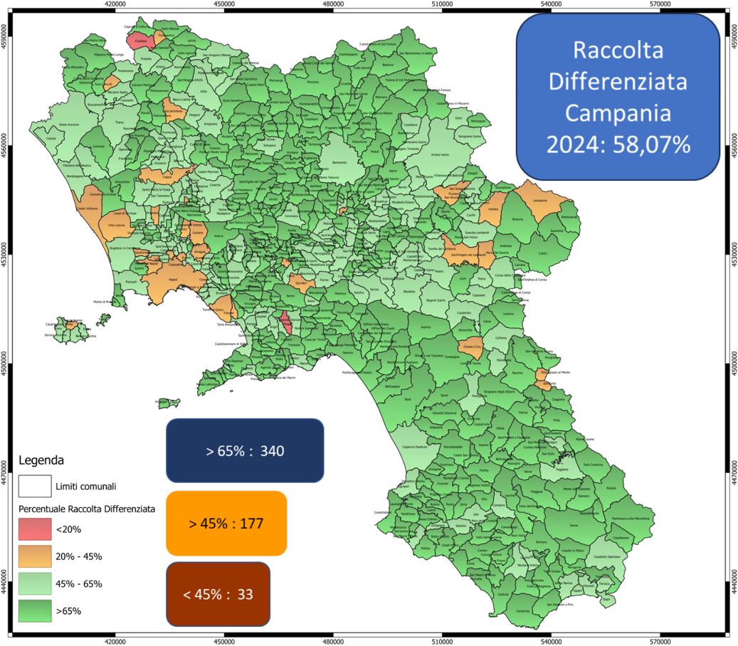 Percentuale di raccolta differenziata dei rifiuti urbani su scala comunale - anno 2024