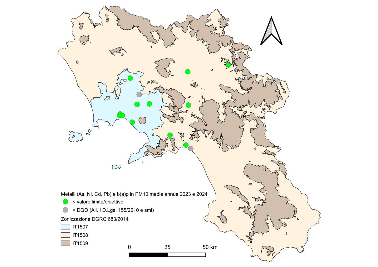 Benzo(a)pirene e metalli (As, Cd, Ni, Pb) nel PM10 media annua 2023 e 2024