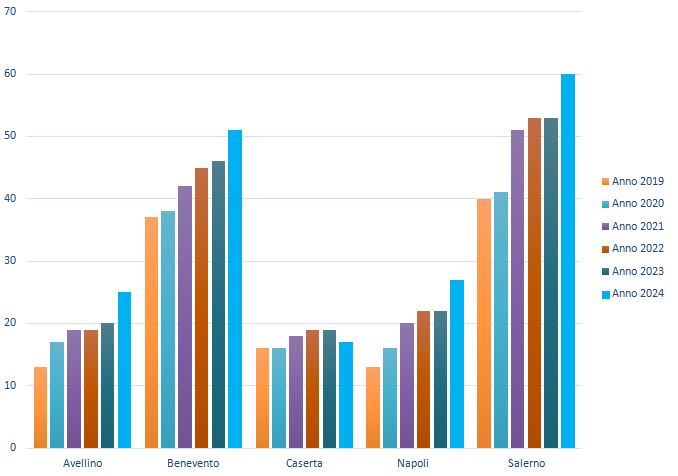Distribuzione provinciale dei siti bonificati 2019 - 2024
