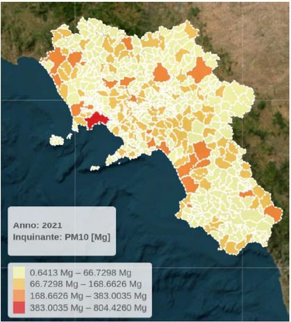 Fonte: Giunta Regionale della Campania - Direzione Generale Difesa del suolo e l’ecosistema - UOD 500604 Sviluppo sostenibile – Acustica Qualità dell’aria - Radiazioni Criticità ambientali in rapporto con la salute umana “Inventario regionale delle emissioni per l'anno 2021 - Relazione”