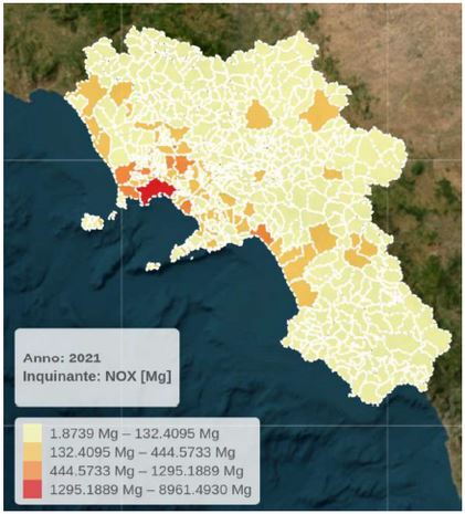 Fonte: Giunta Regionale della Campania - Direzione Generale Difesa del suolo e l’ecosistema - UOD 500604 Sviluppo sostenibile – Acustica Qualità dell’aria - Radiazioni Criticità ambientali in rapporto con la salute umana “Inventario regionale delle emissioni per l'anno 2021 - Relazione”