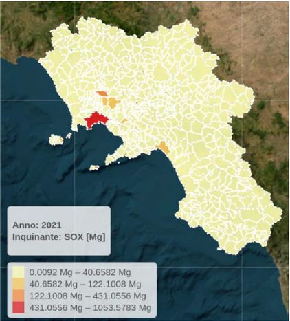 Fonte: Giunta Regionale della Campania - Direzione Generale Difesa del suolo e l’ecosistema - UOD 500604 Sviluppo sostenibile – Acustica Qualità dell’aria - Radiazioni Criticità ambientali in rapporto con la salute umana “Inventario regionale delle emissioni per l'anno 2021 - Relazione”