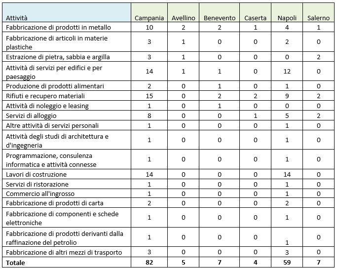 Distribuzione delle organizzazioni registrate EMAS suddivise per  attività e per Provincia (al 31 dicembre 2024) – Fonte: ISPRA