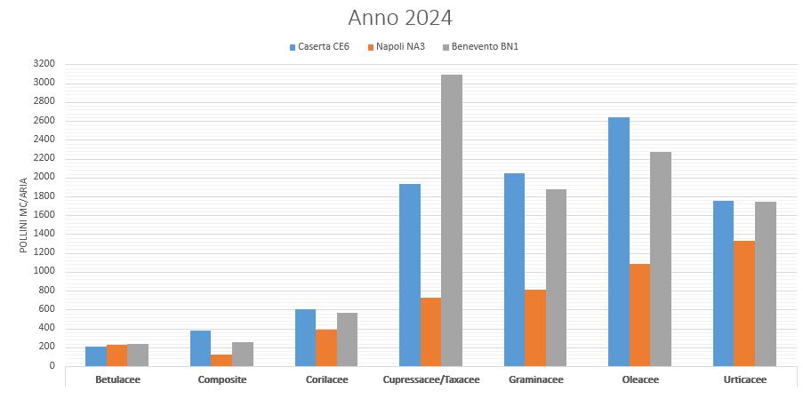 Distribuzione delle famiglie allergeniche nel territorio campano- anno 2024