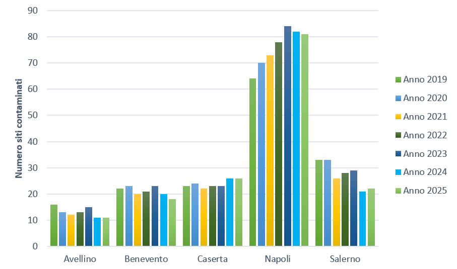 Distribuzione provinciale dei siti contaminati 2019 - 2025
