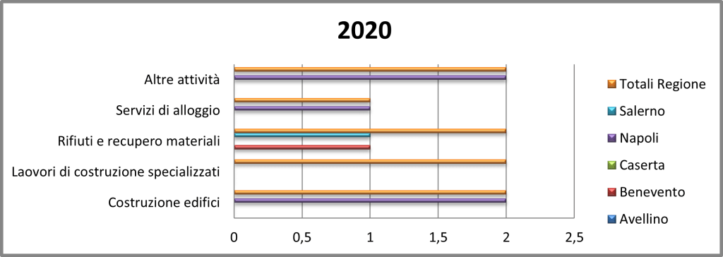  Numero di istruttorie suddivise per ambito territoriale provinciale e per tipologia di attività - 2020